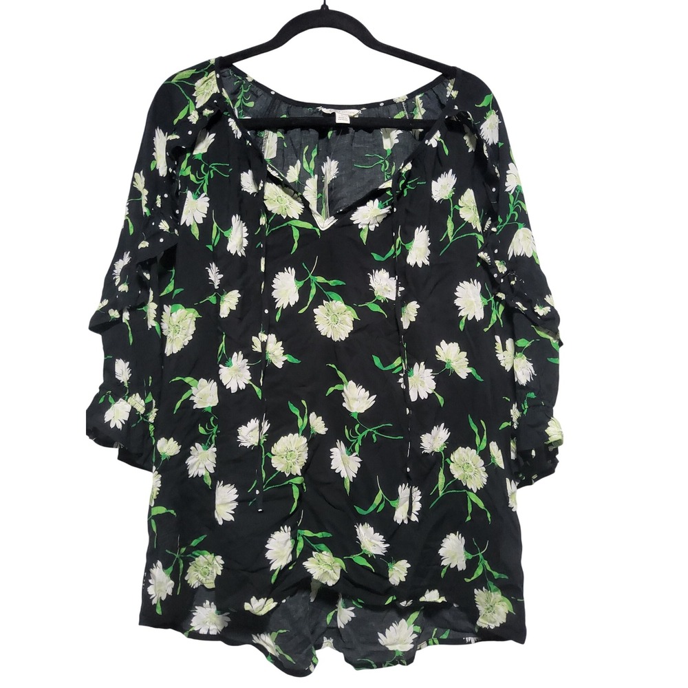 Cato Floral Print Blouse - Black & Green - Size L - New With Tags‎